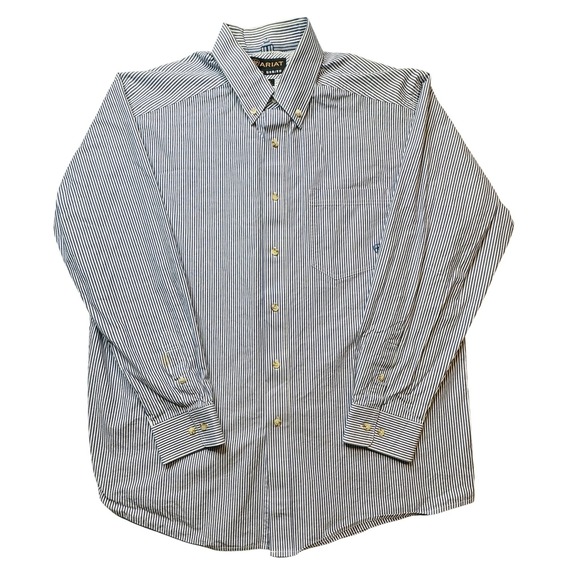 Ariat Pro Series Shirt Mens XL Blue White Stripe Button Down Western Long Sleeve